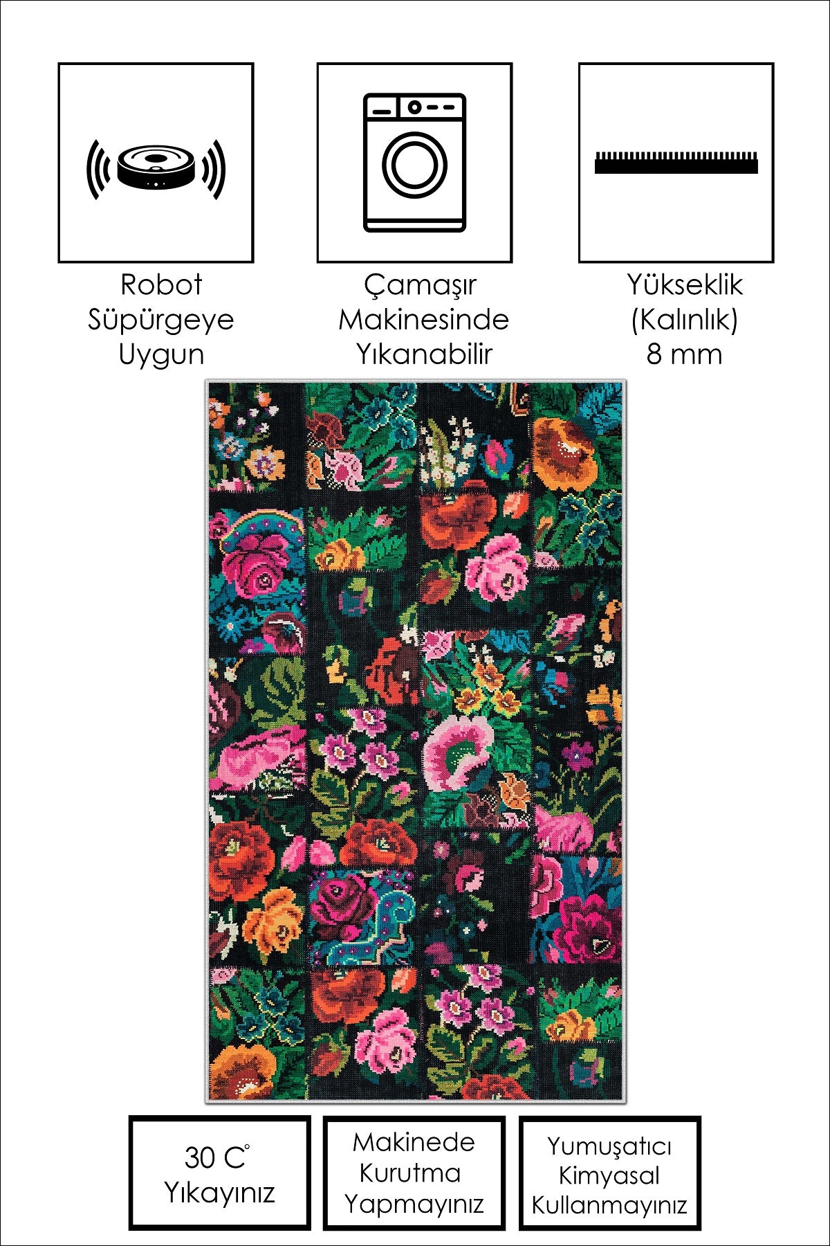 West Home Dijital Baskılı Yıkanabilir Kaymaz Taban Salon, Mutfak ve Yolluk Halısı-480 Multy