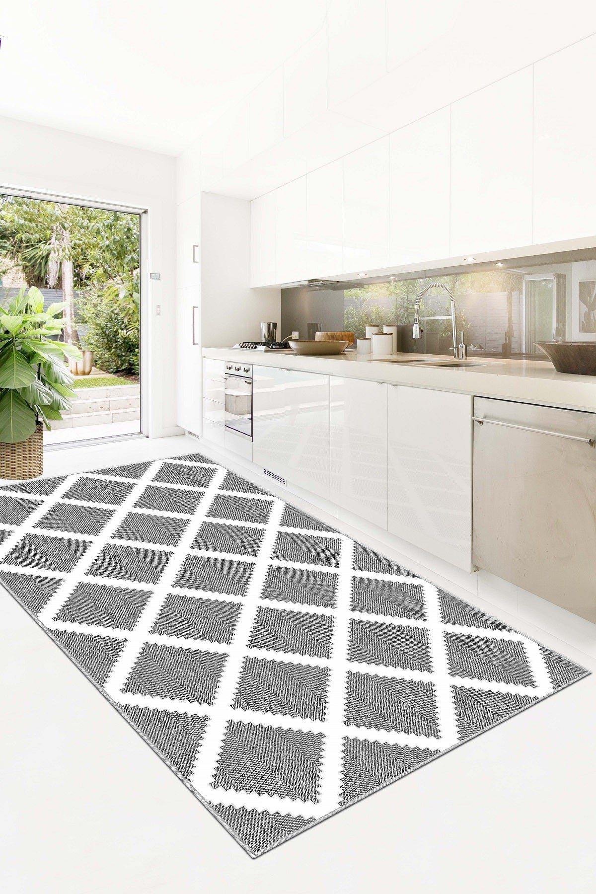 West Home Dijital Baskılı Yıkanabilir Kaymaz Taban Salon, Mutfak ve Yolluk Halısı-481 Grey