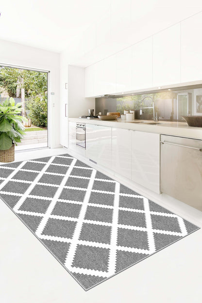 West Home Dijital Baskılı Yıkanabilir Kaymaz Taban Salon, Mutfak ve Yolluk Halısı-481 Grey