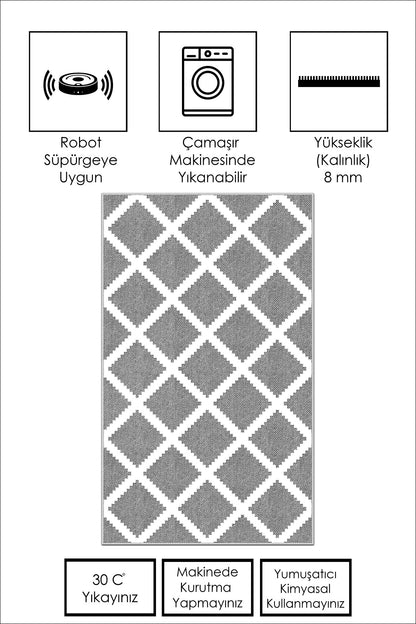 West Home Dijital Baskılı Yıkanabilir Kaymaz Taban Salon, Mutfak ve Yolluk Halısı-481 Grey