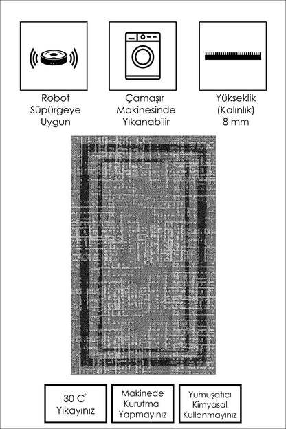 West Home Dijital Baskılı Yıkanabilir Kaymaz Taban Salon, Mutfak ve Yolluk Halısı-487 Grey