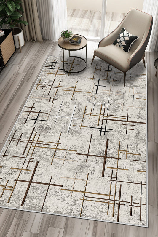 West Home Dijital Baskılı Yıkanabilir Kaymaz Taban Salon, Mutfak ve Yolluk Halısı-488 Beige