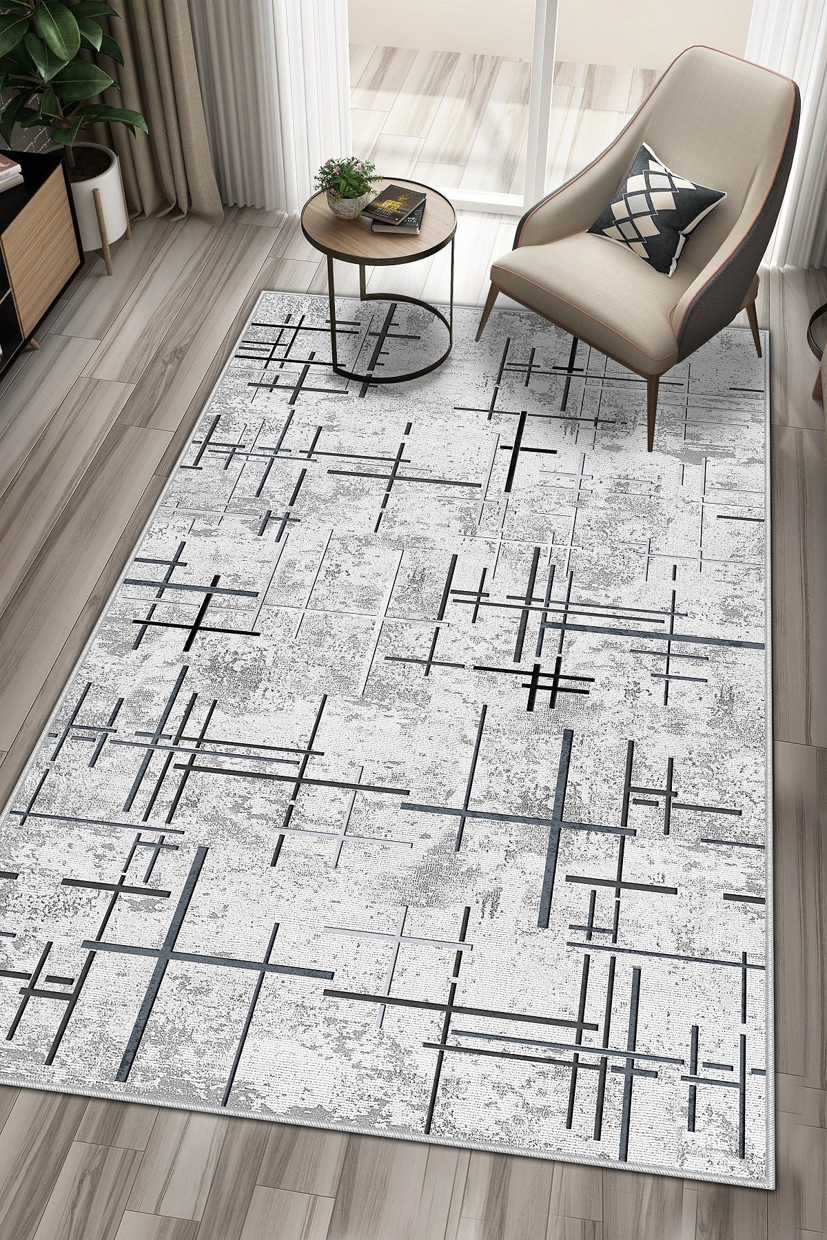West Home Dijital Baskılı Yıkanabilir Kaymaz Taban Salon, Mutfak ve Yolluk Halısı-488 Grey
