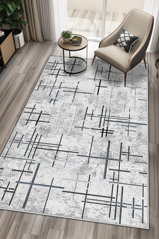 West Home Dijital Baskılı Yıkanabilir Kaymaz Taban Salon, Mutfak ve Yolluk Halısı-488 Grey