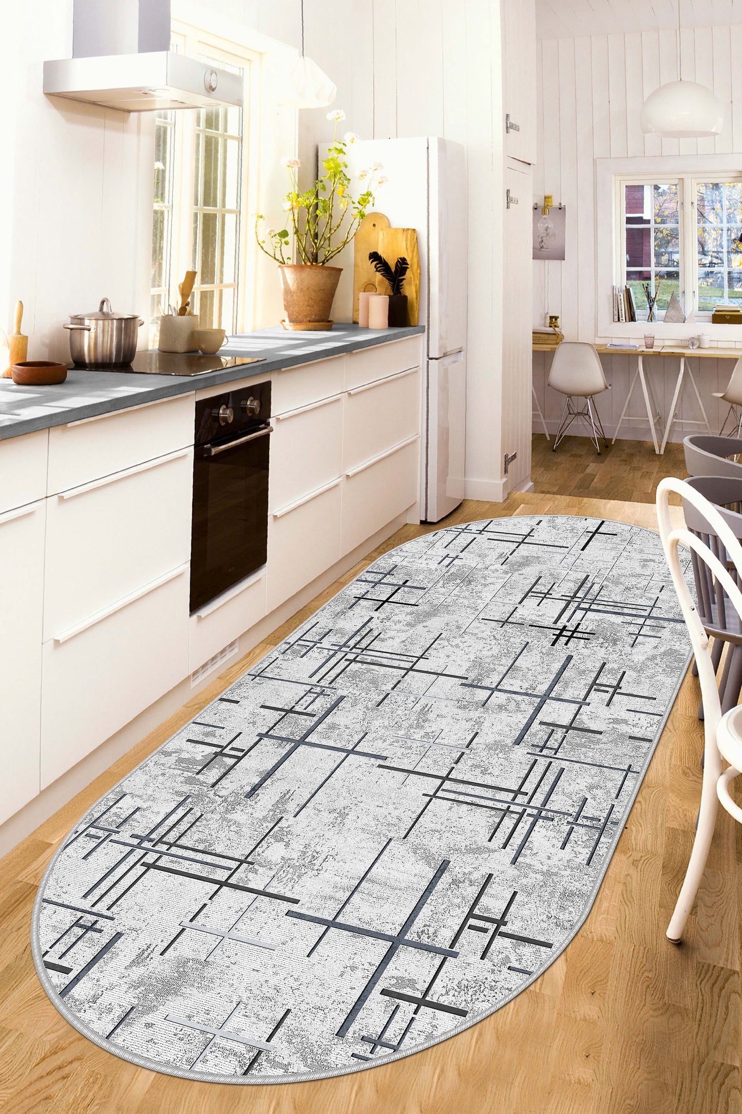 West Home Dijital Baskılı Yıkanabilir Kaymaz Taban Salon, Mutfak ve Yolluk Halısı-488 Grey