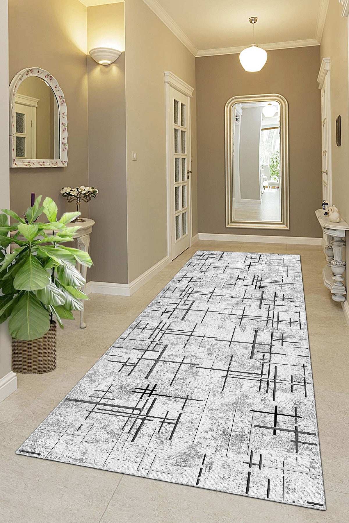 West Home Dijital Baskılı Yıkanabilir Kaymaz Taban Salon, Mutfak ve Yolluk Halısı-488 Grey