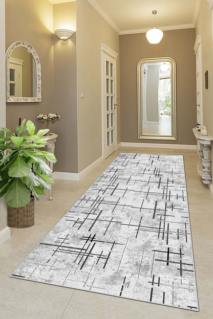 West Home Dijital Baskılı Yıkanabilir Kaymaz Taban Salon, Mutfak ve Yolluk Halısı-488 Grey