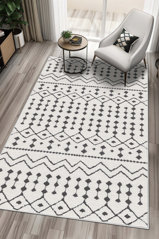 West Home Dijital Baskılı Yıkanabilir Kaymaz Taban Salon, Mutfak ve Yolluk Halısı-491 White