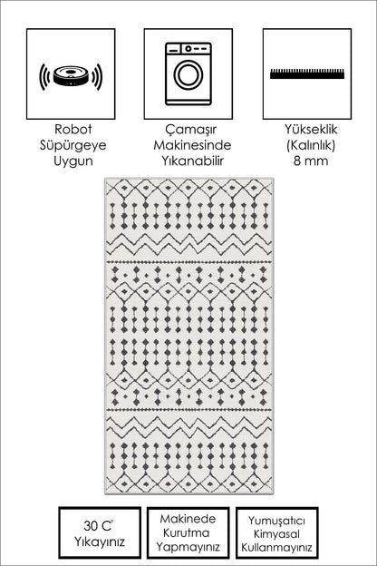 West Home Dijital Baskılı Yıkanabilir Kaymaz Taban Salon, Mutfak ve Yolluk Halısı-491 White