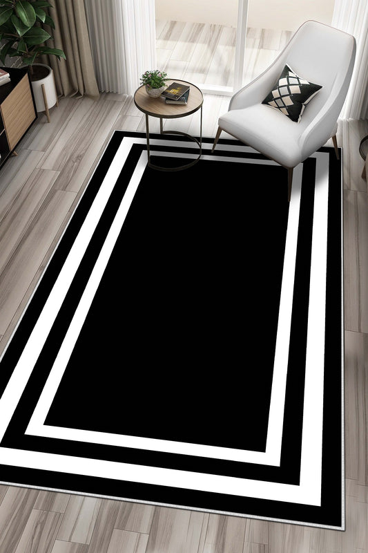 West Home Dijital Baskılı Yıkanabilir Kaymaz Taban Salon, Mutfak ve Yolluk Halısı-496 Black