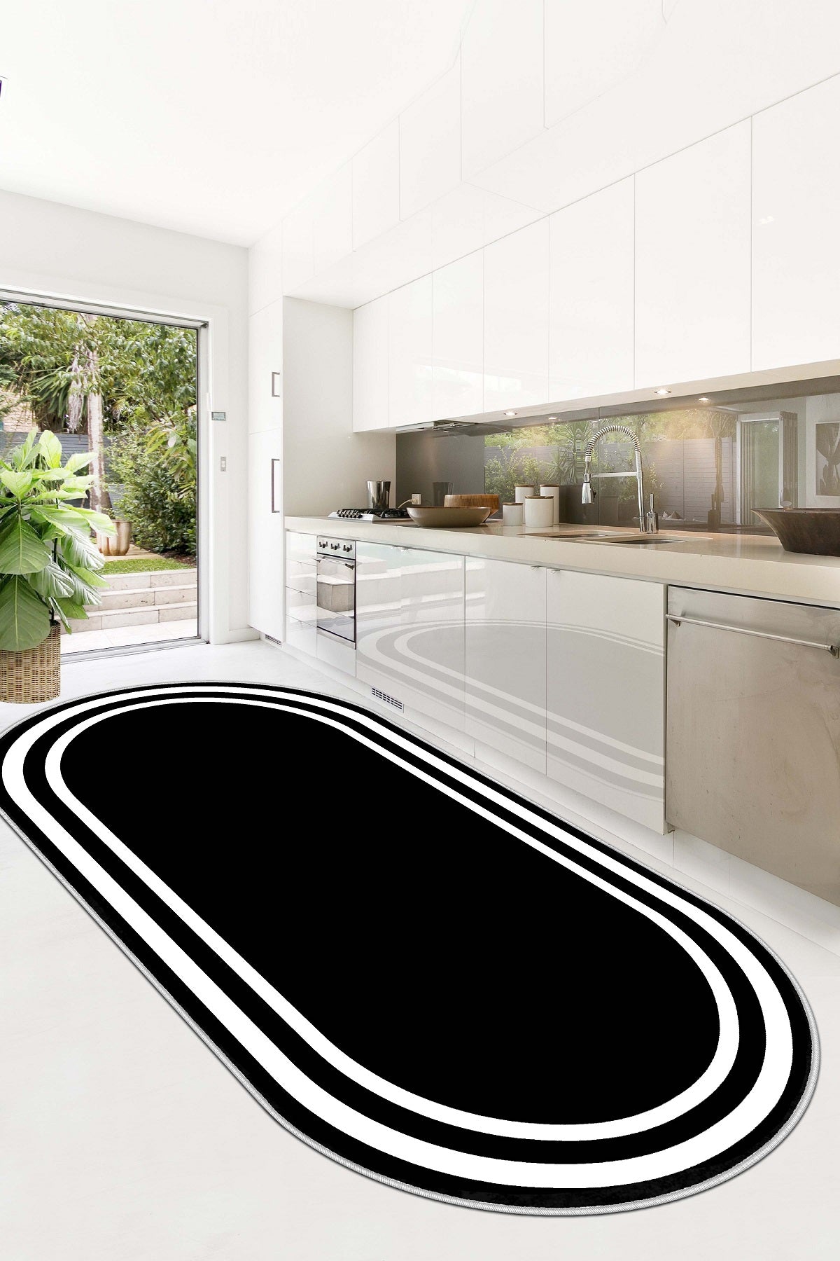 West Home Dijital Baskılı Yıkanabilir Kaymaz Taban Salon, Mutfak ve Yolluk Halısı-496 Black