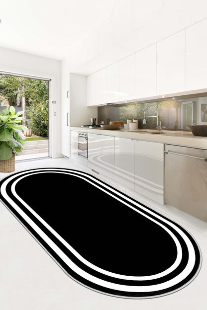West Home Dijital Baskılı Yıkanabilir Kaymaz Taban Salon, Mutfak ve Yolluk Halısı-496 Black