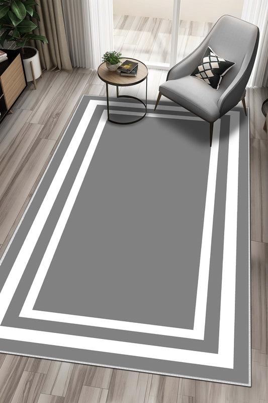 West Home Dijital Baskılı Yıkanabilir Kaymaz Taban Salon, Mutfak ve Yolluk Halısı-496 Grey