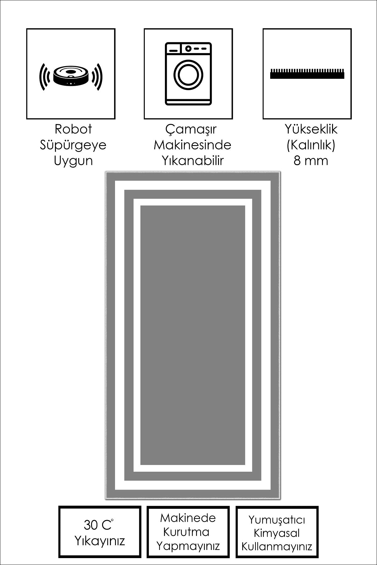 West Home Dijital Baskılı Yıkanabilir Kaymaz Taban Salon, Mutfak ve Yolluk Halısı-496 Grey