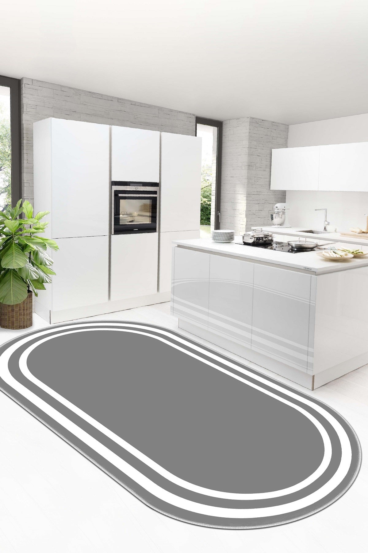 West Home Dijital Baskılı Yıkanabilir Kaymaz Taban Salon, Mutfak ve Yolluk Halısı-496 Grey