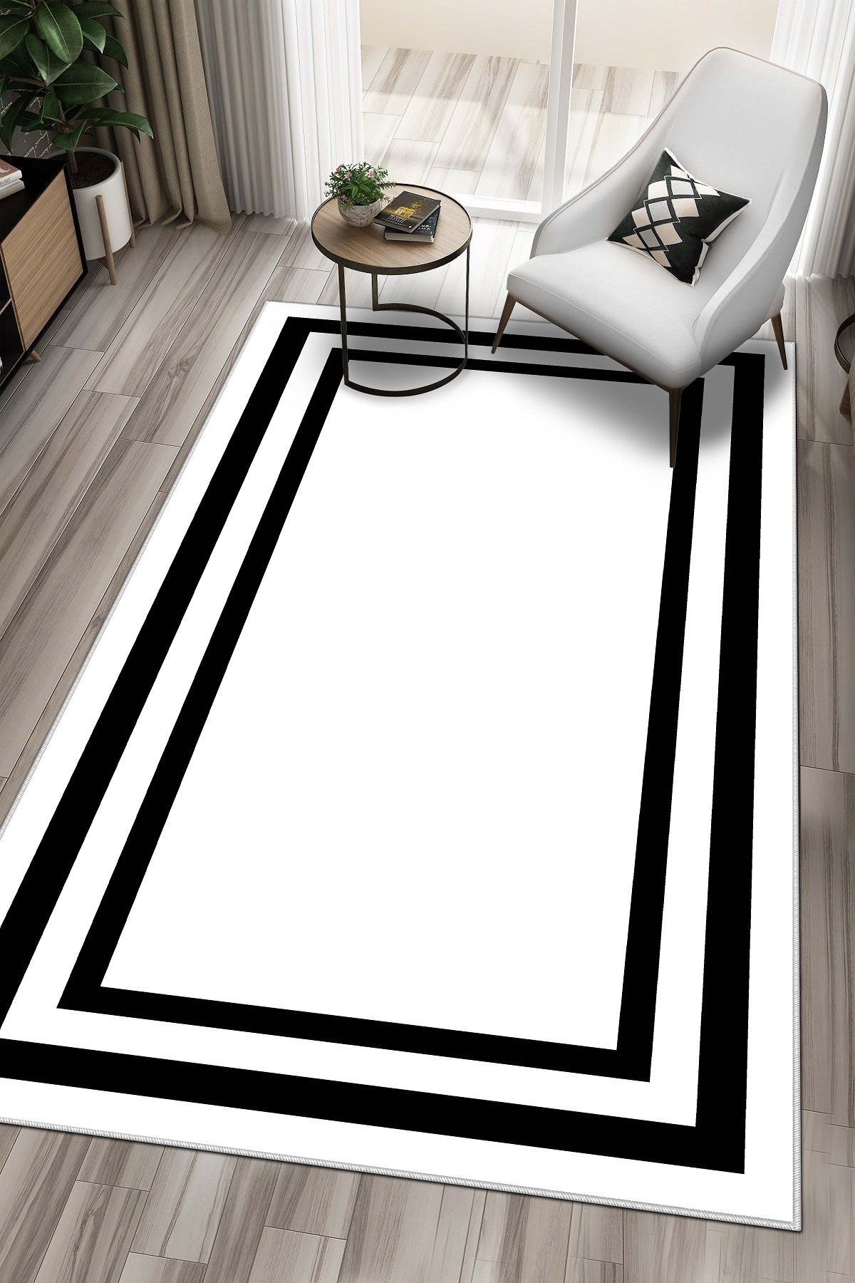 West Home Dijital Baskılı Yıkanabilir Kaymaz Taban Salon, Mutfak ve Yolluk Halısı-496 White