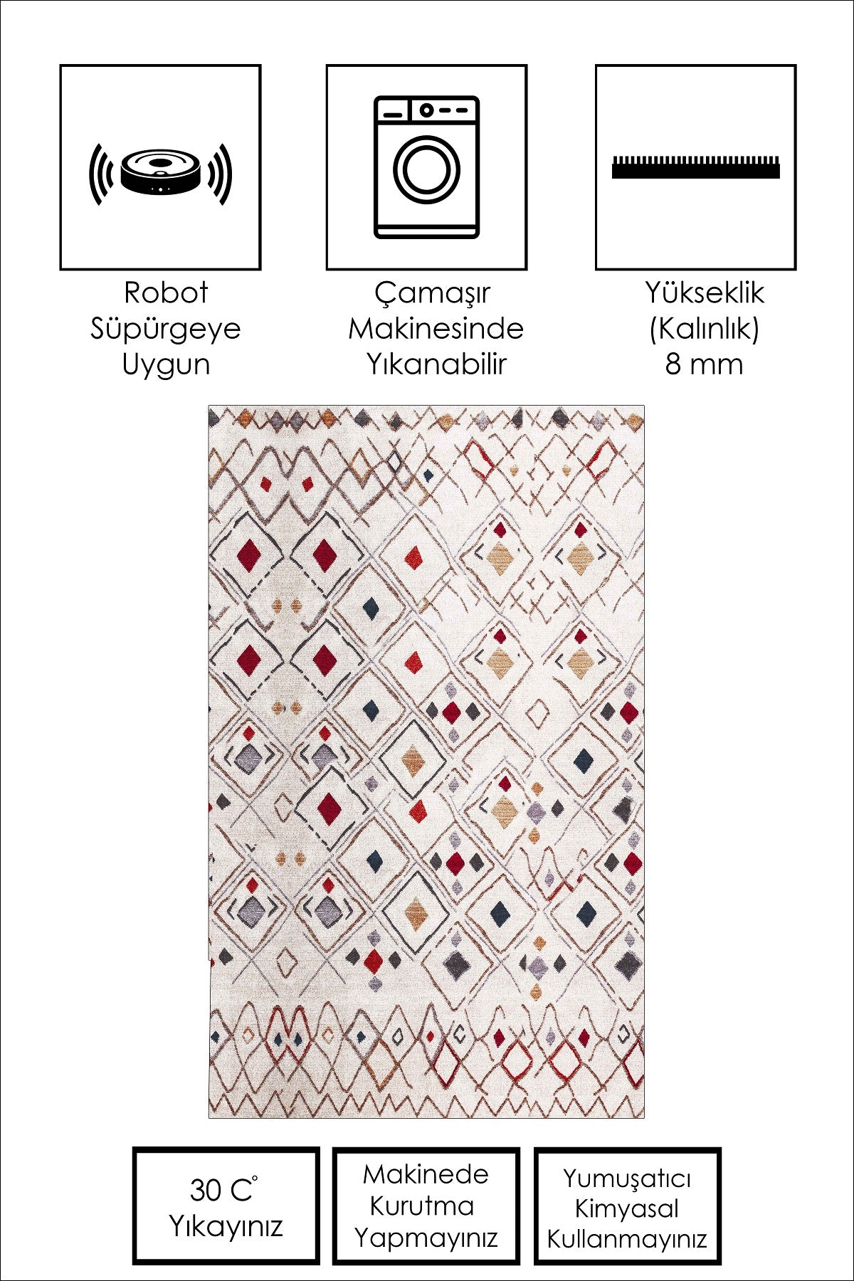 West Home Dijital Baskılı Yıkanabilir Kaymaz Taban Salon, Mutfak ve Yolluk Halısı-499 Multy