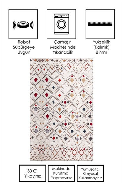 West Home Dijital Baskılı Yıkanabilir Kaymaz Taban Salon, Mutfak ve Yolluk Halısı-499 Multy