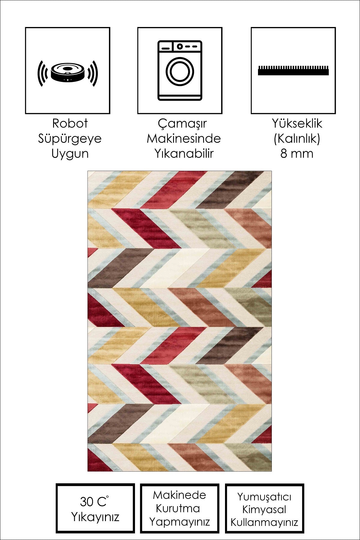 West Home Dijital Baskılı Yıkanabilir Kaymaz Taban Salon, Mutfak ve Yolluk Halısı-500 Multy