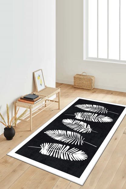 West Home Dijital Baskılı Yıkanabilir Kaymaz Taban Salon, Mutfak ve Yolluk Halısı-501 Black