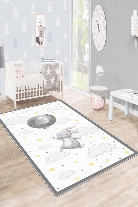 West Home Makinede Yıkanabilir, Çocuk Halısı-516 White