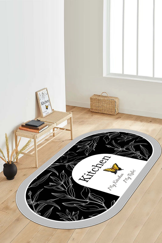 West Home Dijital Baskılı Yıkanabilir Kaymaz Taban Mutfak Halısı-528 Black