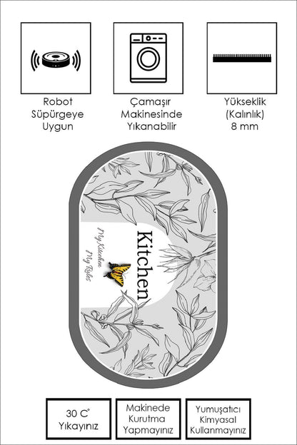 West Home Dijital Baskılı Yıkanabilir Kaymaz Taban Mutfak Halısı-528 Grey