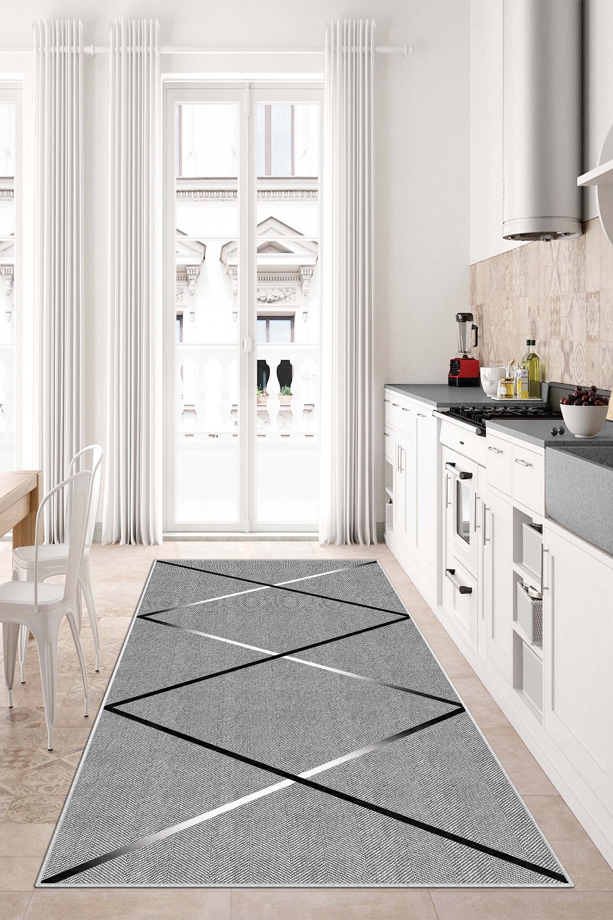 West Home Dijital Baskılı Yıkanabilir Kaymaz Taban Salon, Mutfak ve Yolluk Halısı-531 Grey