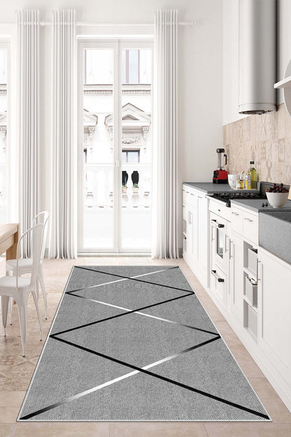 West Home Dijital Baskılı Yıkanabilir Kaymaz Taban Salon, Mutfak ve Yolluk Halısı-531 Grey