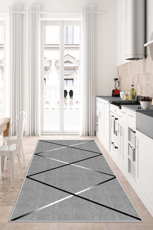 West Home Dijital Baskılı Yıkanabilir Kaymaz Taban Salon, Mutfak ve Yolluk Halısı-531 Grey