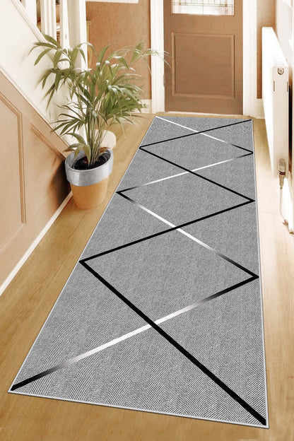 West Home Dijital Baskılı Yıkanabilir Kaymaz Taban Salon, Mutfak ve Yolluk Halısı-531 Grey