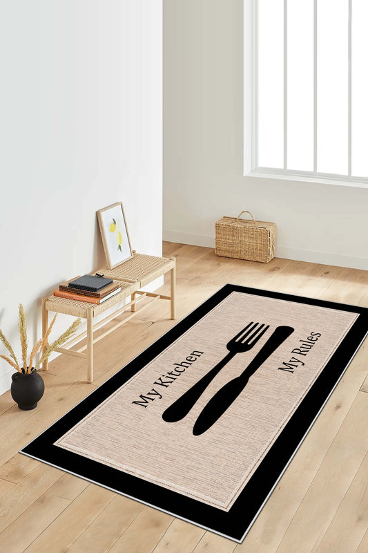 West Home Dijital Baskılı Yıkanabilir Kaymaz Taban Mutfak Halısı-532 Black