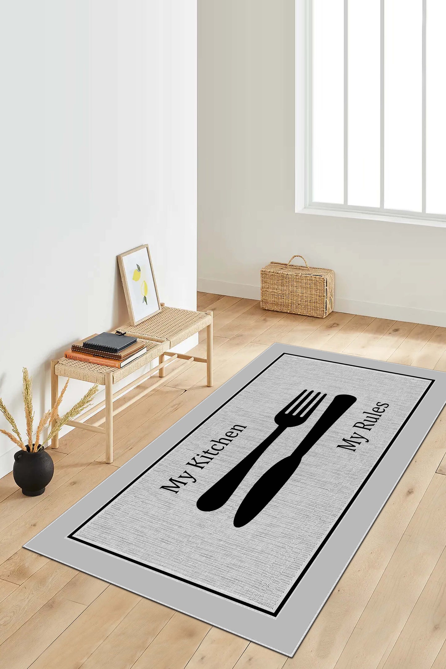 West Home Dijital Baskılı Yıkanabilir Kaymaz Taban Mutfak Halısı-532 Grey