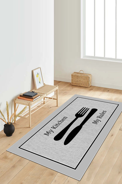West Home Dijital Baskılı Yıkanabilir Kaymaz Taban Mutfak Halısı-532 Grey
