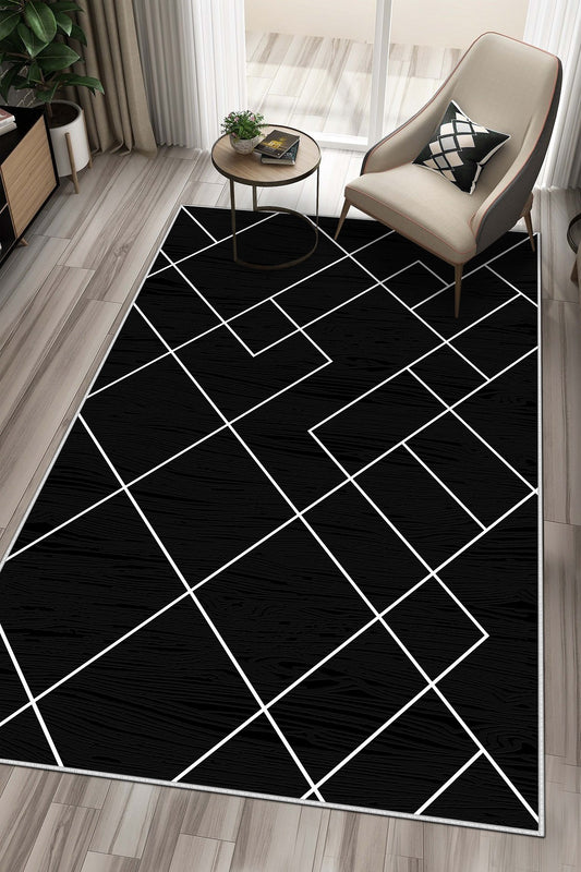 West Home Dijital Baskılı Yıkanabilir Kaymaz Taban Salon, Mutfak ve Yolluk Halısı-533 Black