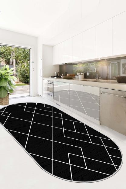 West Home Dijital Baskılı Yıkanabilir Kaymaz Taban Salon, Mutfak ve Yolluk Halısı-533 Black