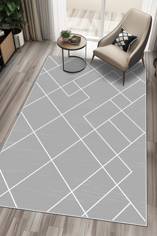 West Home Dijital Baskılı Yıkanabilir Kaymaz Taban Salon, Mutfak ve Yolluk Halısı-533 Grey