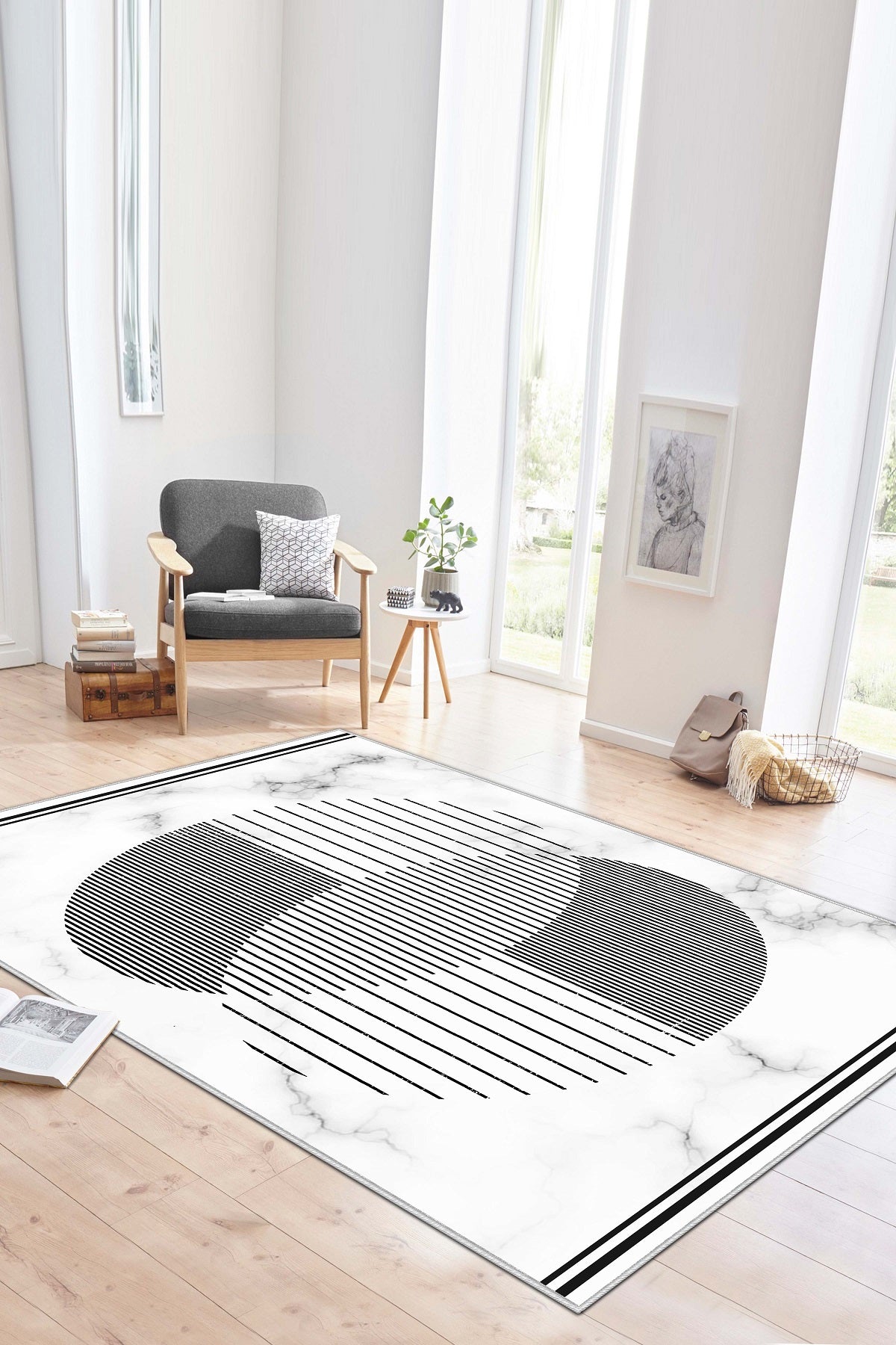 West Home Dijital Baskılı Yıkanabilir Kaymaz Taban Salon, Mutfak ve Yolluk Halısı-534 White