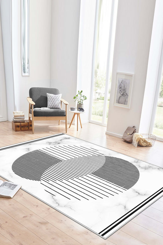 West Home Dijital Baskılı Yıkanabilir Kaymaz Taban Salon, Mutfak ve Yolluk Halısı-534 White
