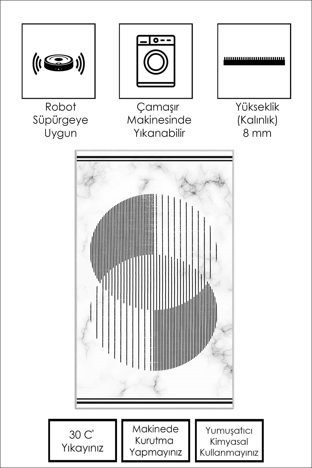 West Home Dijital Baskılı Yıkanabilir Kaymaz Taban Salon, Mutfak ve Yolluk Halısı-534 White