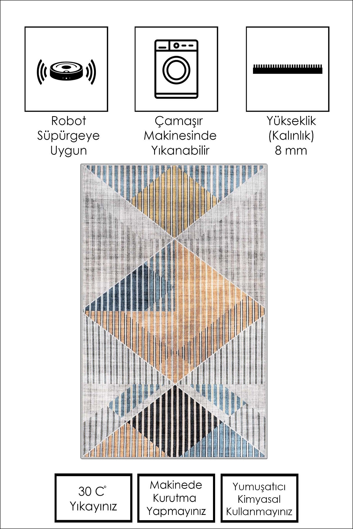 West Home Dijital Baskılı Yıkanabilir Kaymaz Taban Salon, Mutfak ve Yolluk Halısı-535 Multy