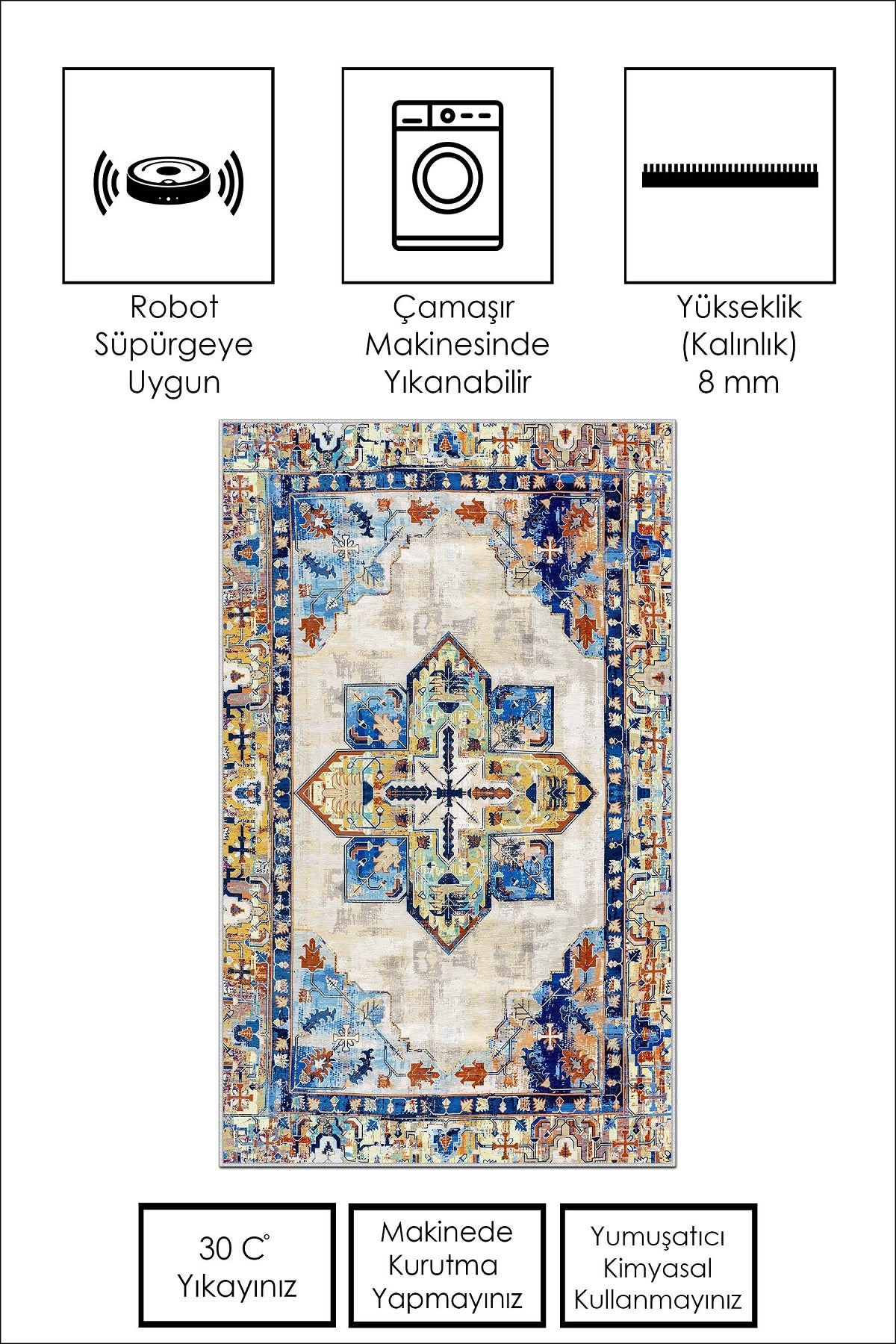 West Home Dijital Baskılı Yıkanabilir Kaymaz Taban Salon, Mutfak ve Yolluk Halısı-536 Multy
