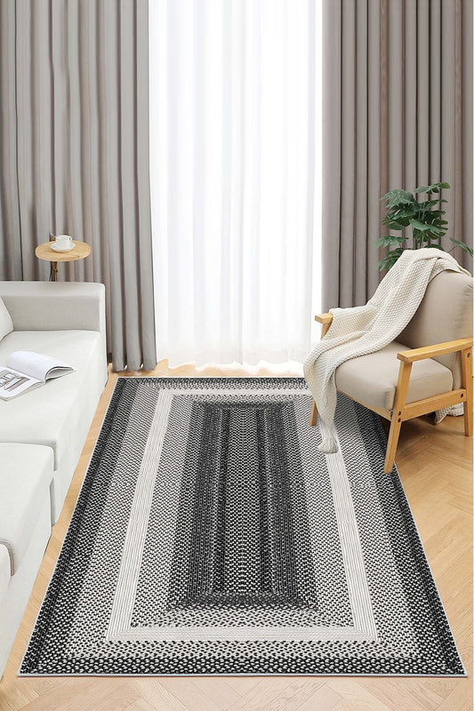 West Home Dijital Baskılı Yıkanabilir Kaymaz Taban Salon, Mutfak ve Yolluk Halısı-537 Black