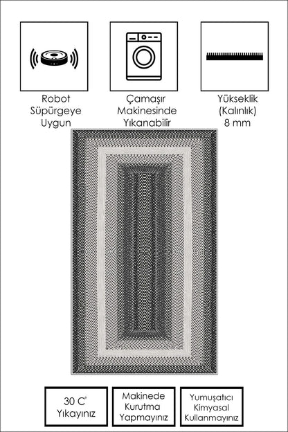 West Home Dijital Baskılı Yıkanabilir Kaymaz Taban Salon, Mutfak ve Yolluk Halısı-537 Black