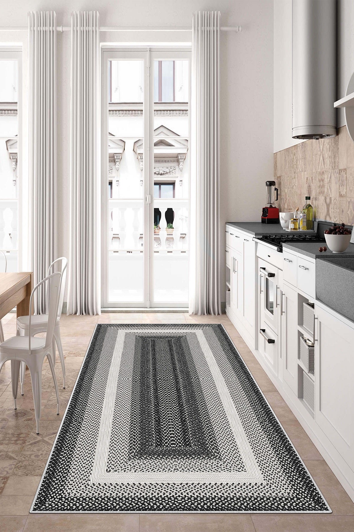 West Home Dijital Baskılı Yıkanabilir Kaymaz Taban Salon, Mutfak ve Yolluk Halısı-537 Black