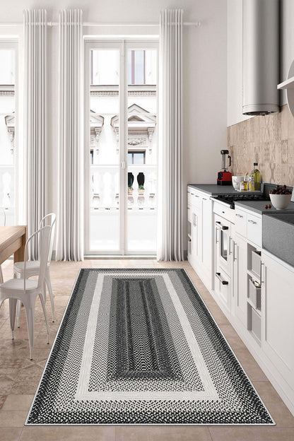 West Home Dijital Baskılı Yıkanabilir Kaymaz Taban Salon, Mutfak ve Yolluk Halısı-537 Black