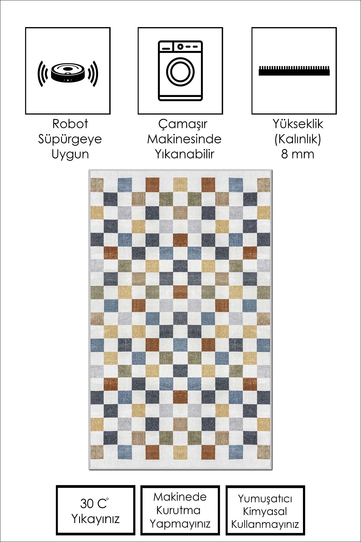 West Home Dijital Baskılı Yıkanabilir Kaymaz Taban Salon, Mutfak ve Yolluk Halısı-538 Multy