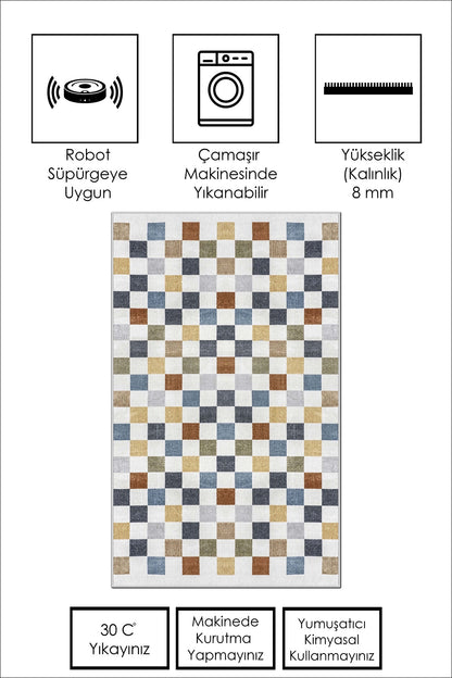 West Home Dijital Baskılı Yıkanabilir Kaymaz Taban Salon, Mutfak ve Yolluk Halısı-538 Multy