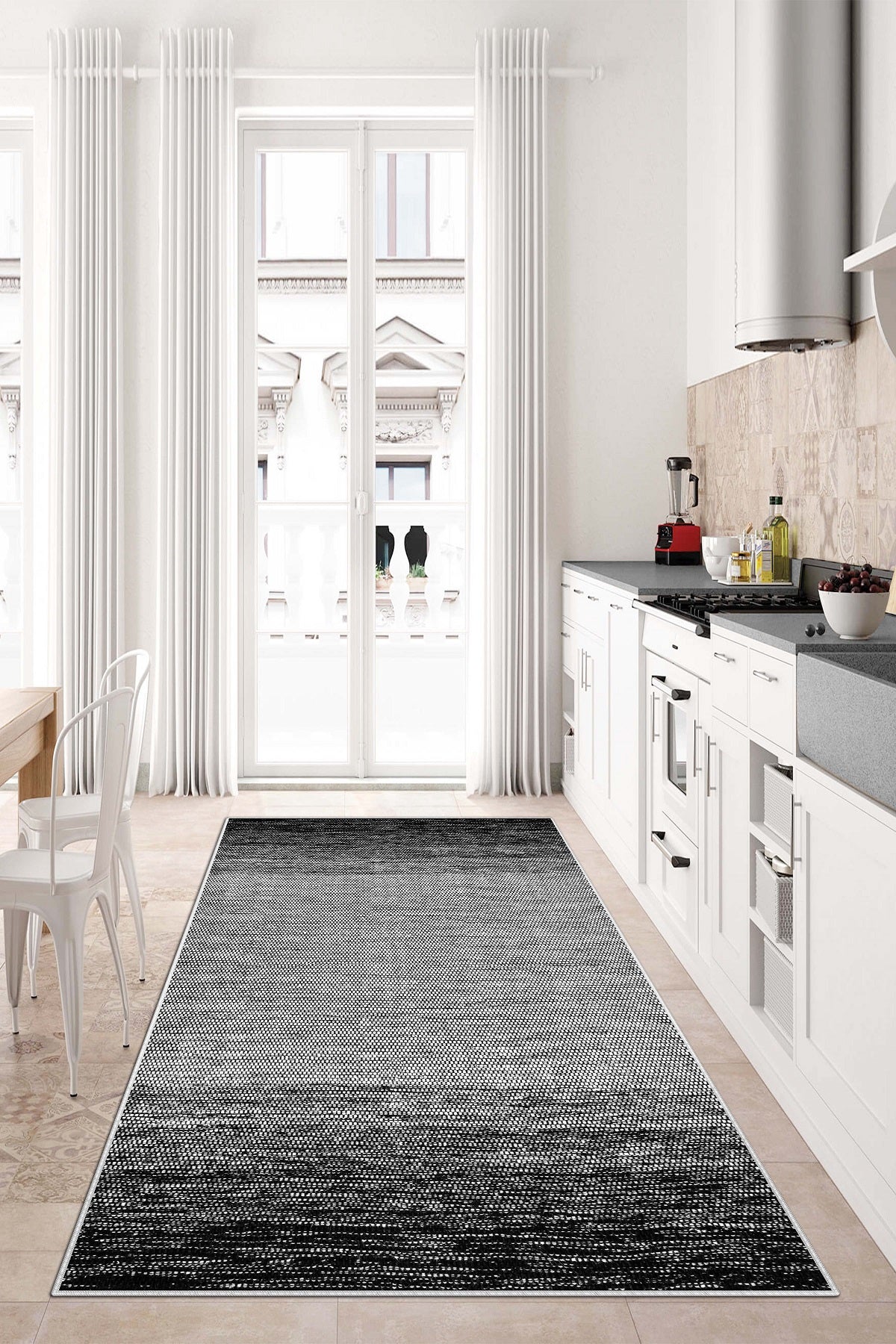 West Home Dijital Baskılı Yıkanabilir Kaymaz Taban Salon, Mutfak ve Yolluk Halısı-539 Black