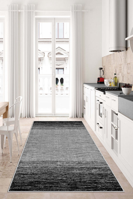 West Home Dijital Baskılı Yıkanabilir Kaymaz Taban Salon, Mutfak ve Yolluk Halısı-539 Black
